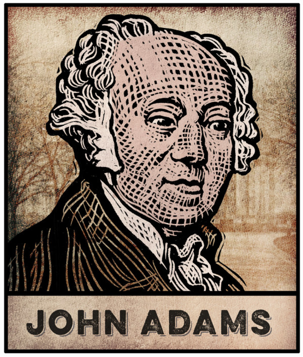 John Adams scratchboard illustration by Bill Russell